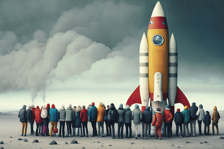 a group of people ready to launch their rockets, with everyone having their own unique design, created with generative aiの素材
