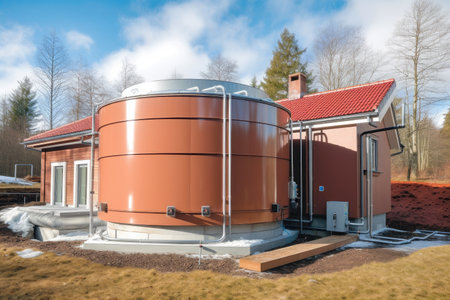 geothermal heat pump heating and cooling system in home, with energy savings visible, created with generative aiの素材