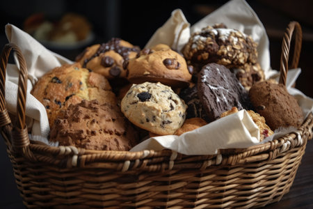 basket filled with assorted gluten-free and vegan baked goods for special occasion, created with generative aiの素材