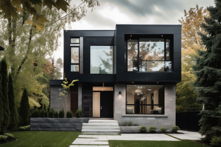 modern residential home with sleek exterior and minimalistic interior design details, created with generative aiの素材