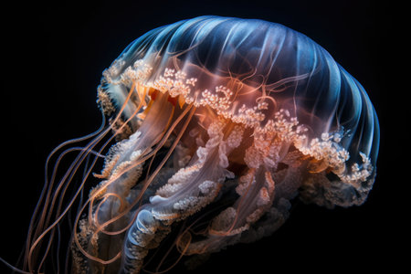 close-up of the delicate and intricate tentacles of a jellyfish, created with generative aiの素材