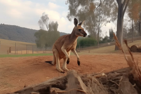 kangaroo bouncing with energy, playing and exploring its natural environment, created with generative aiの素材