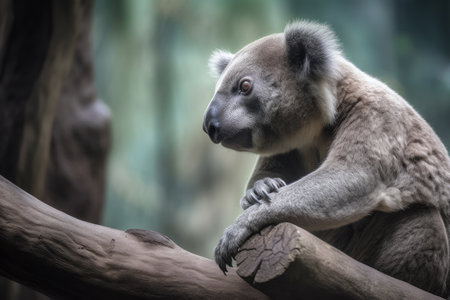 pensive koala sitting on branch, lost in thought, created with generative aiの素材