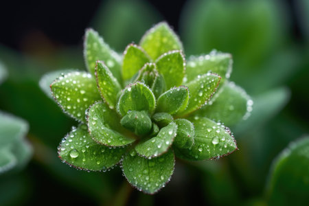 close-up of a garden clover with dew drops on the leaves, created with generative aiの素材