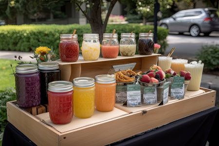 lemonade stand with variety of flavors, including tart and sweet, created with generative aiの素材