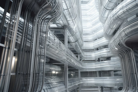 intricate patterns of aluminum wiring in futuristic building, created with generative aiの素材