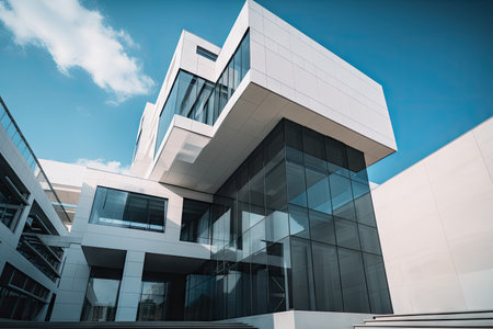 modern building, with sleek and minimalist design, featuring clean lines and geometric shapes, created with generative aiの素材