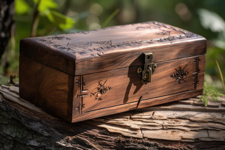 handmade treasure box, filled with unique and meaningful geocaching treasures, created with generative aiの素材