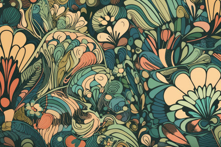 retro-inspired wallpaper design, featuring close-up of a psychedelic plant, created with generative aiの素材