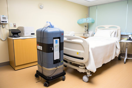 air purifier installed in hospital room, providing clean air for patients, created with generative aiの素材