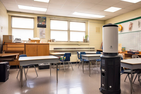 air purifier in classroom, providing clean air for students and teachers, created with generative aiの素材
