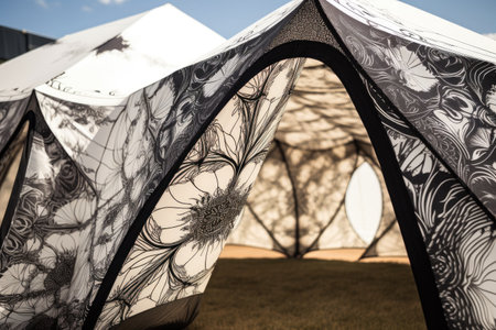close-up of intricate tent, showcasing high-quality design and materials, created with generative aiの素材