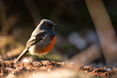male redstart bird in sunbeams, its feathers shimmering, created with generative aiの素材