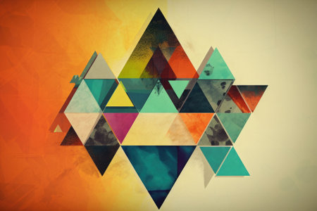 triangular piece of art, with geometric shapes and colors, created with generative aiの素材