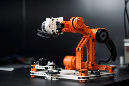 3d printing robot, with robotic arm and extruder, working on intricate project, created with generative aiの素材