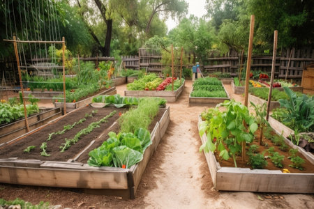 community garden with variety of herbs, vegetables and fruits, created with generative aiの素材
