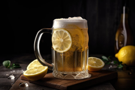 refreshing draught beer with lemon wedge and salt on the side, created with generative aiの素材
