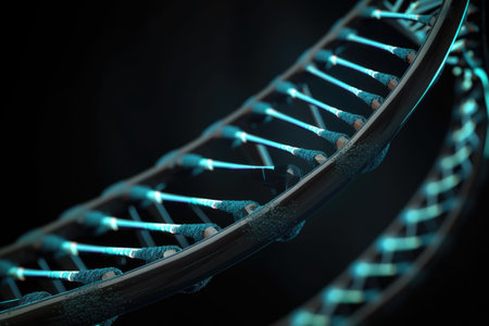 a close-up of dna double helix, with each strand visible, created with generative aiの素材