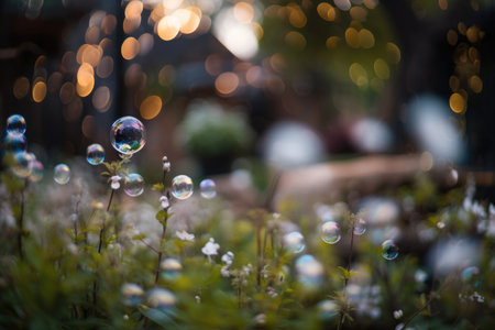 bokeh garden, with blurred trees and flowers in the foreground, created with generative aiの素材