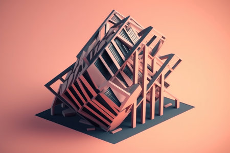 3d geometric illustration of abstract yet recognizable building or structure, created with generative aiの素材