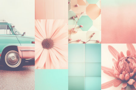 beautiful collage of pastel colors, with hint of retro style, created with generative aiの素材