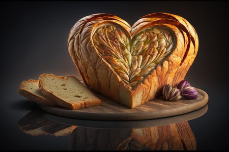 heart-shaped bread loaf with a flaky and tender crust, cut into thin slices, created with generative aiの素材