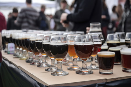 beer festival, with variety of different beers and accompanying food on display, created with generative aiの素材