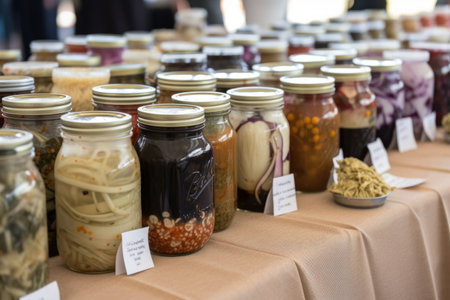 fermented foods festival, showcasing variety of traditional and contemporary fermented foods, created with generative aiの素材