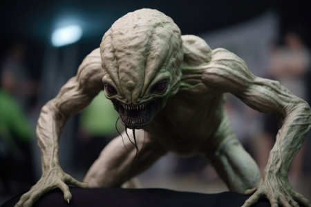 close-up of alien athlete, showing off their incredible physical abilities and skills, created with generative aiの素材