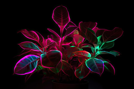 neon plant on a white background, created with generative aiの素材
