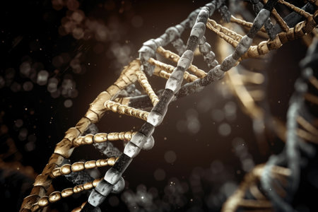 close-up of human dna, with intricate and beautiful molecular structure visible, created with generative aiの素材