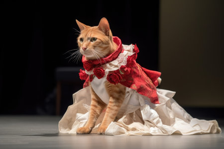 feline and canine models walk the runway in avant-garde fashion show with unique designs from designers, created with generative aiの素材