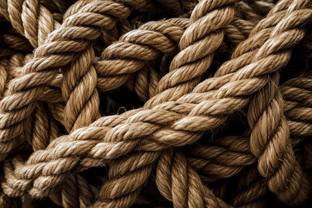 close-up of rope with intricate knots and braids, created with generative aiの素材