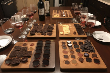 chocolate and wine tasting experience with variety of wines and chocolates, created with generative aiの素材