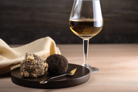 classic truffle and glass of sparkling wine, created with generative aiの素材