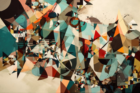 deconstructed and fragmented shapes in motion, with repeated patterns and geometric shapes, created with generative aiの素材
