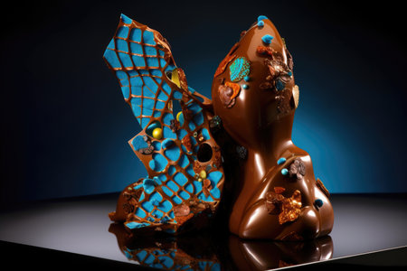 shimmering chocolates sculptures and art, with vivid colors and accents, created with generative aiの素材