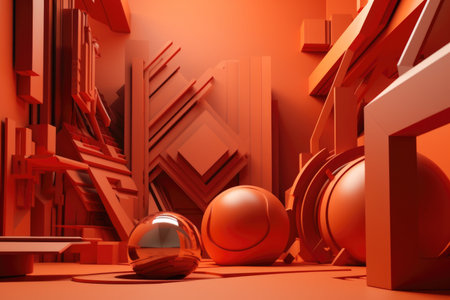 abstract 3d environment with geometric shapes and lines, creating a unique and immersive look, created with generative aiの素材
