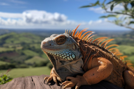 exotic pet with view of rolling hills and blue skies, created with generative aiの素材