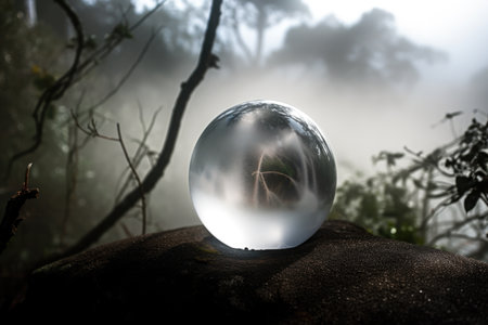 majic crystal ball surrounded by mist, giving off mystical vibe, created with generative aiの素材