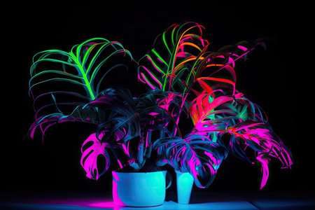 neon plant on a white background, created with generative aiの素材