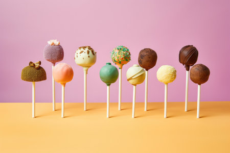 collection of cake pops in a variety of colors and flavors, created with generative aiの素材
