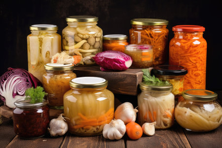 fermented foods market, with variety of fermented products available for purchase, created with generative aiの素材
