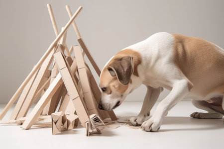 dog or cat architect drawing futuristic building, with pencil in its mouth, created with generative aiの素材