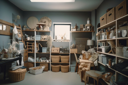 decluttering room, with different items placed on surfaces, to showcase the variety of items, created with generative aiの素材
