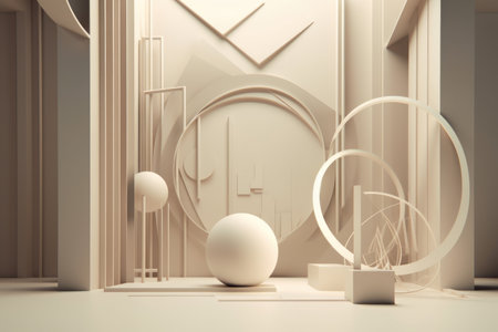 abstract 3d environment with geometric shapes and lines, creating a unique and immersive look, created with generative aiの素材