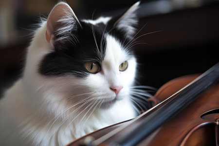 close-up of cats whiskers while it plays the violin, created with generative aiの素材