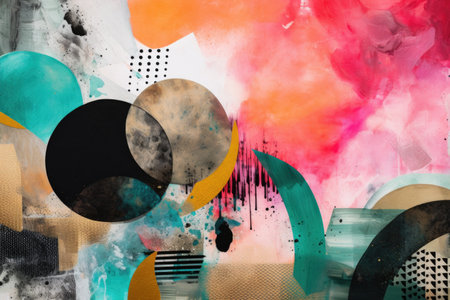abstract collage with bold colors and textures, created with generative aiの素材