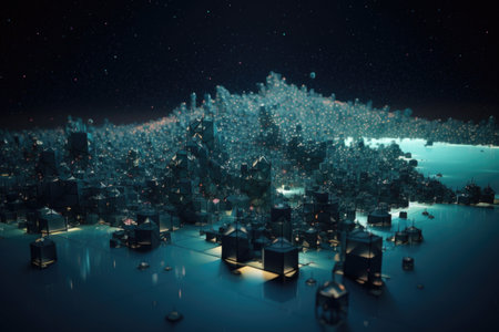 abstract 3d structures floating in a sea of stars, created with generative aiの素材