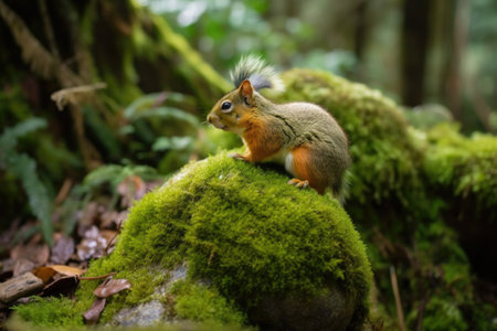 exotic pet with moss-covered rock in natural forest setting, created with generative aiの素材